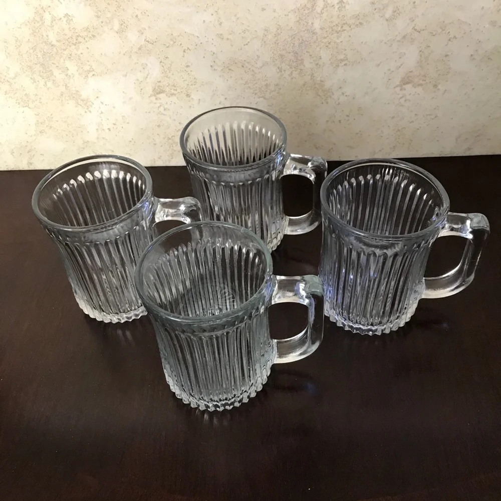 Four Vintage Glass Coffee Mugs